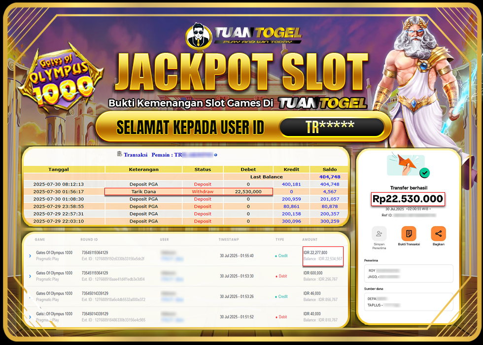 TUANTOGEL JACKPOT SLOT GATES OF OLYMPUS 1000 Rp22.530.000,- LUNAS